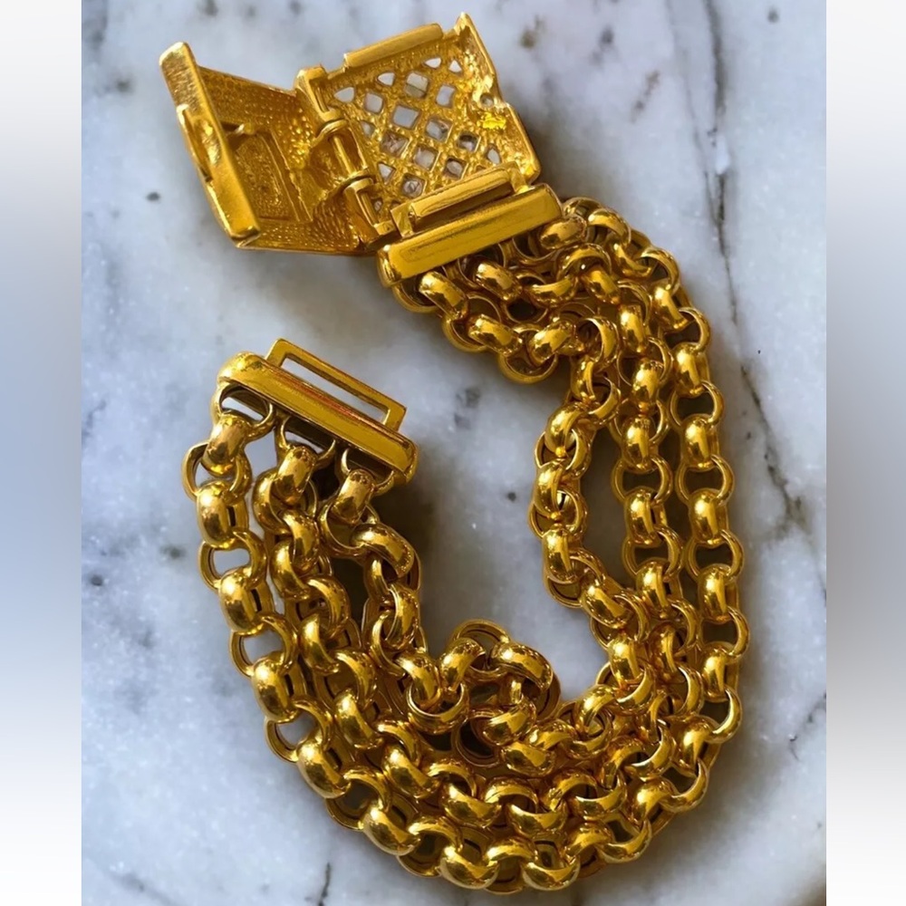 Spectacular CUSTOM Vintage 14K SOLID Gold LOCKET Initial S Triple Rolo Bracelet - Picture 9 of 16